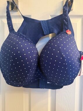 Ashley Stewart Navy with White Polka Dot Full Coverage Bra